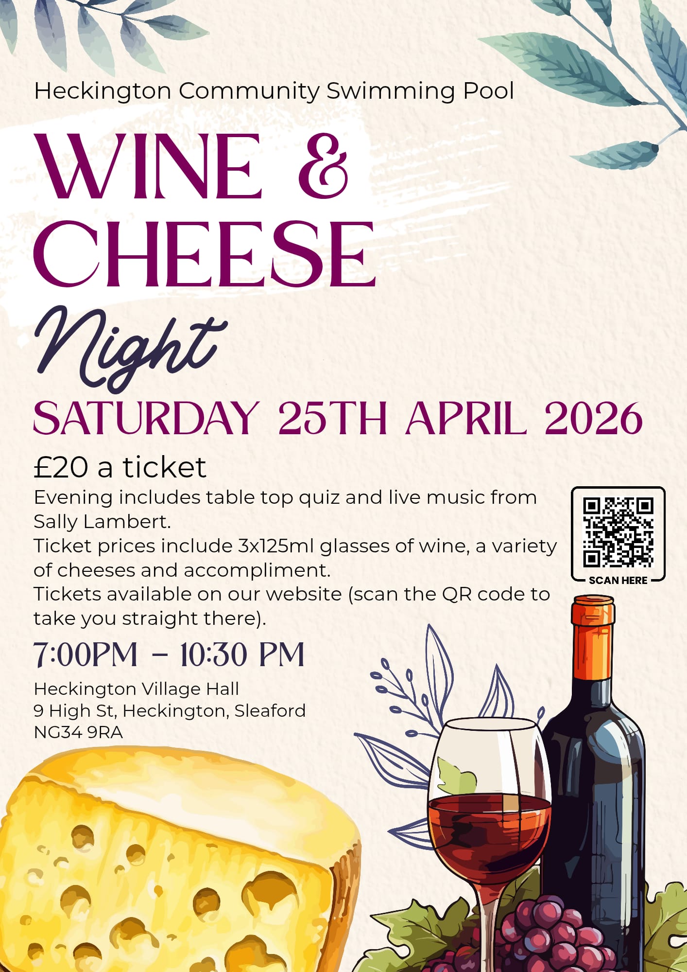 Cheese and Wine Evening Fundraiser Poster